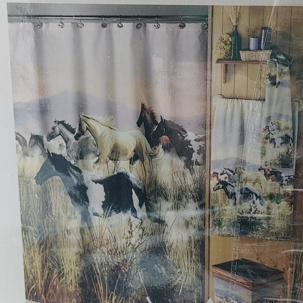 Hautman Brothers Horse Fabric Shower Curtain 'Band of Thunder' NEW 70x72 Inch